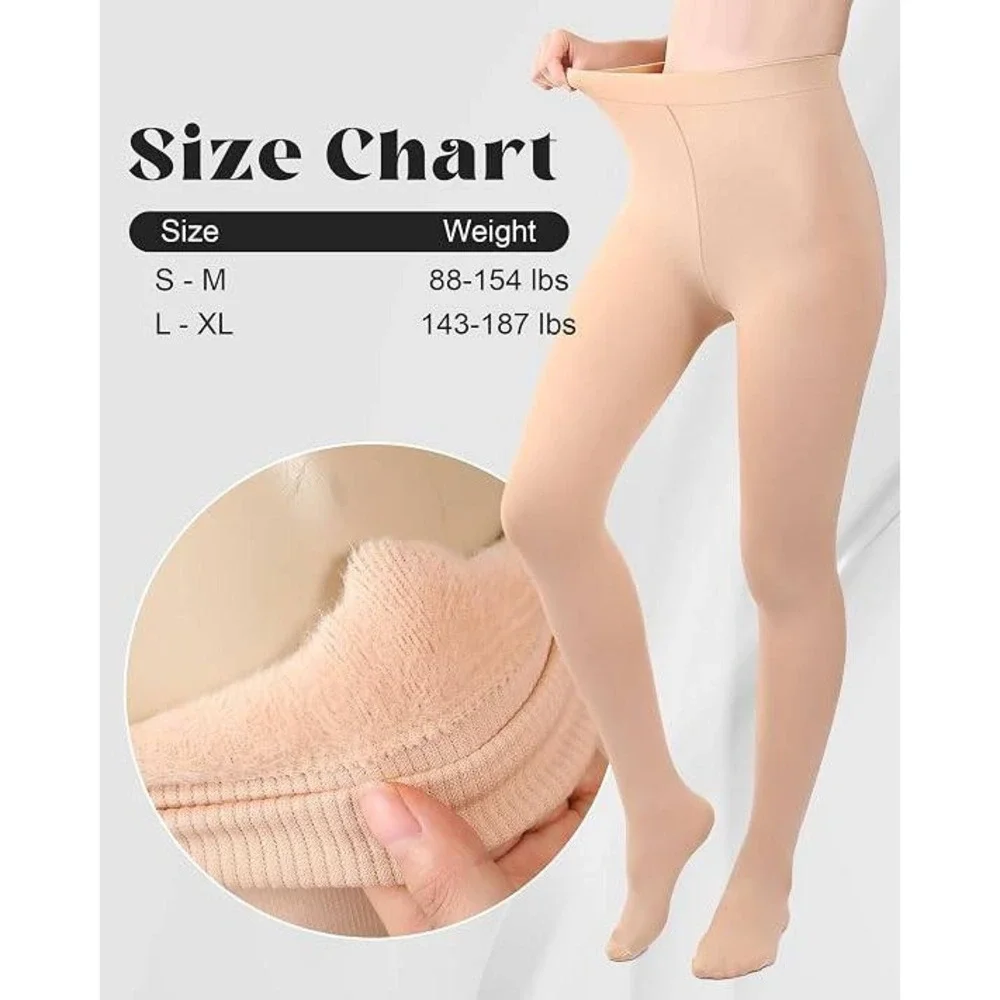 Womens Fleece Lined Tights Fake Translucent Thermal Winter Leggings Nude Beige